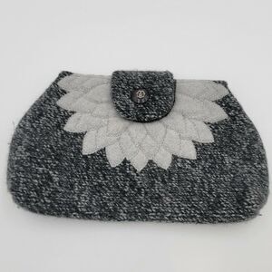 Grey Knit Clutch Handbag Large Sunflower 11"x7" Boho Festival Cottagecore Artsy